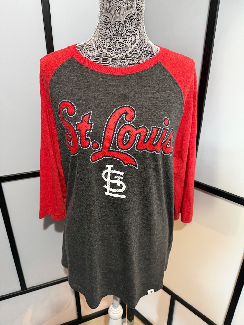 St. Louis Raglan Long Sleeve Tee - Charcoal with Red Sleeves